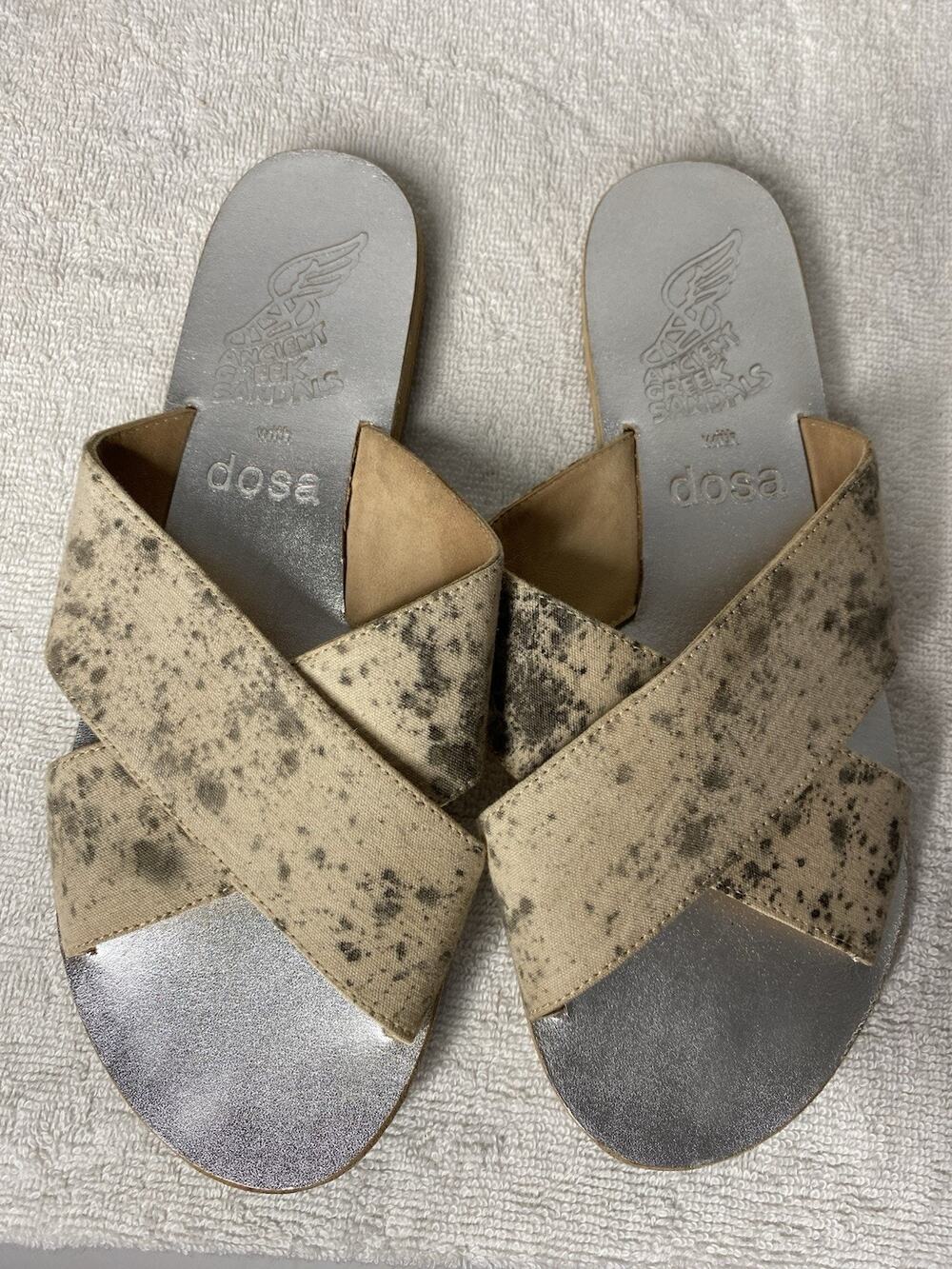 Ancient Greek Sandals with Dosa 40 US 10 Temple Blessings Canvas Crossover Slide